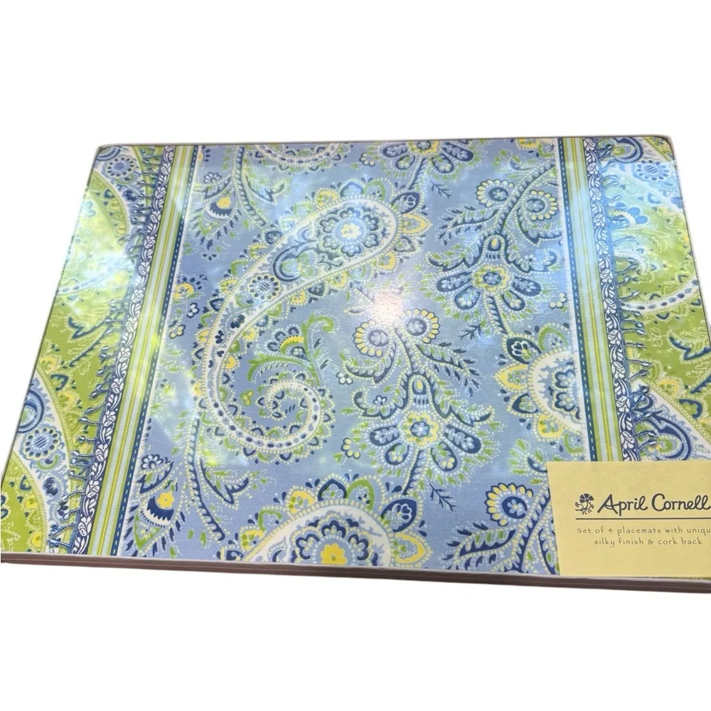 April Cornell 4 Placemats Cork Backing 16X 11 Paisley PersuasionFrench Farm